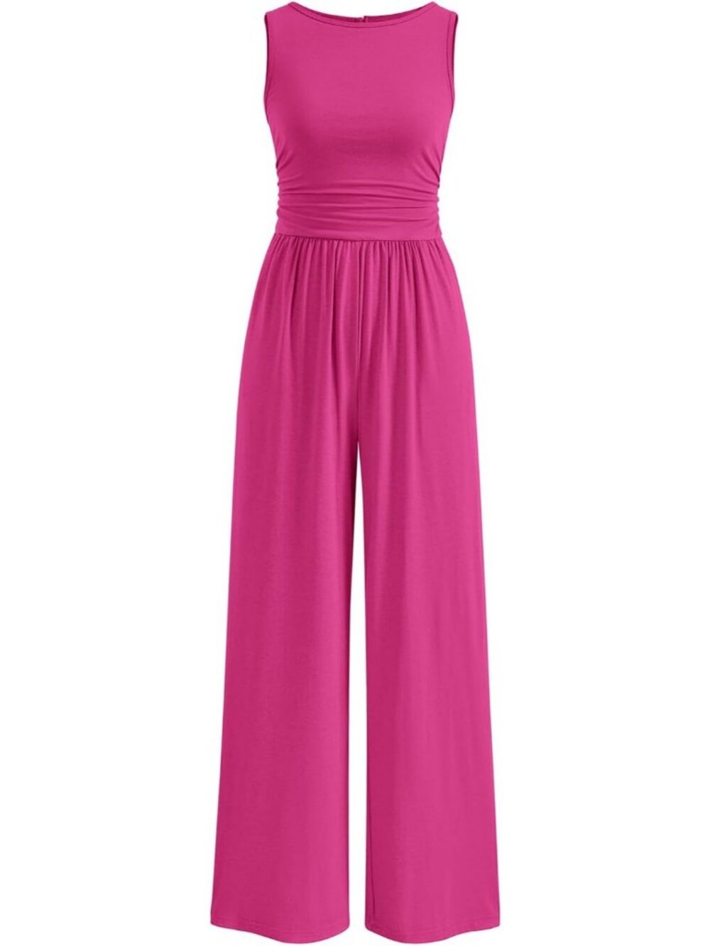 Women's Jumpsuits Rose Red Crewneck Casual Sleeveless Outfit Wide Leg Rompers